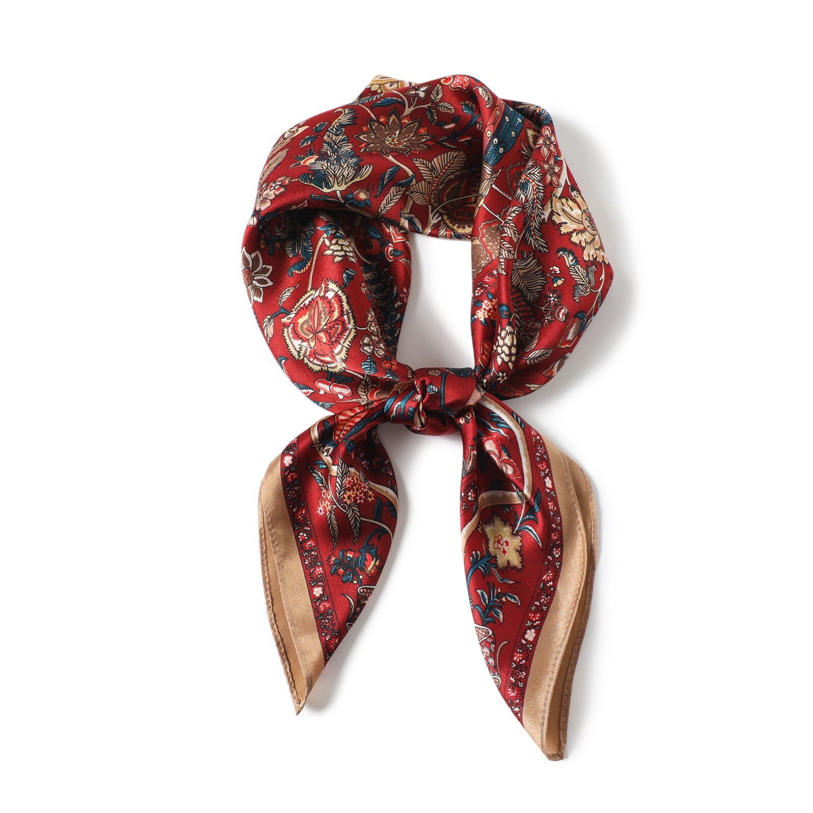 100% Mulberry Silk 27" Square Scarf Women Neckerchief Wrap Vintage Red Flower