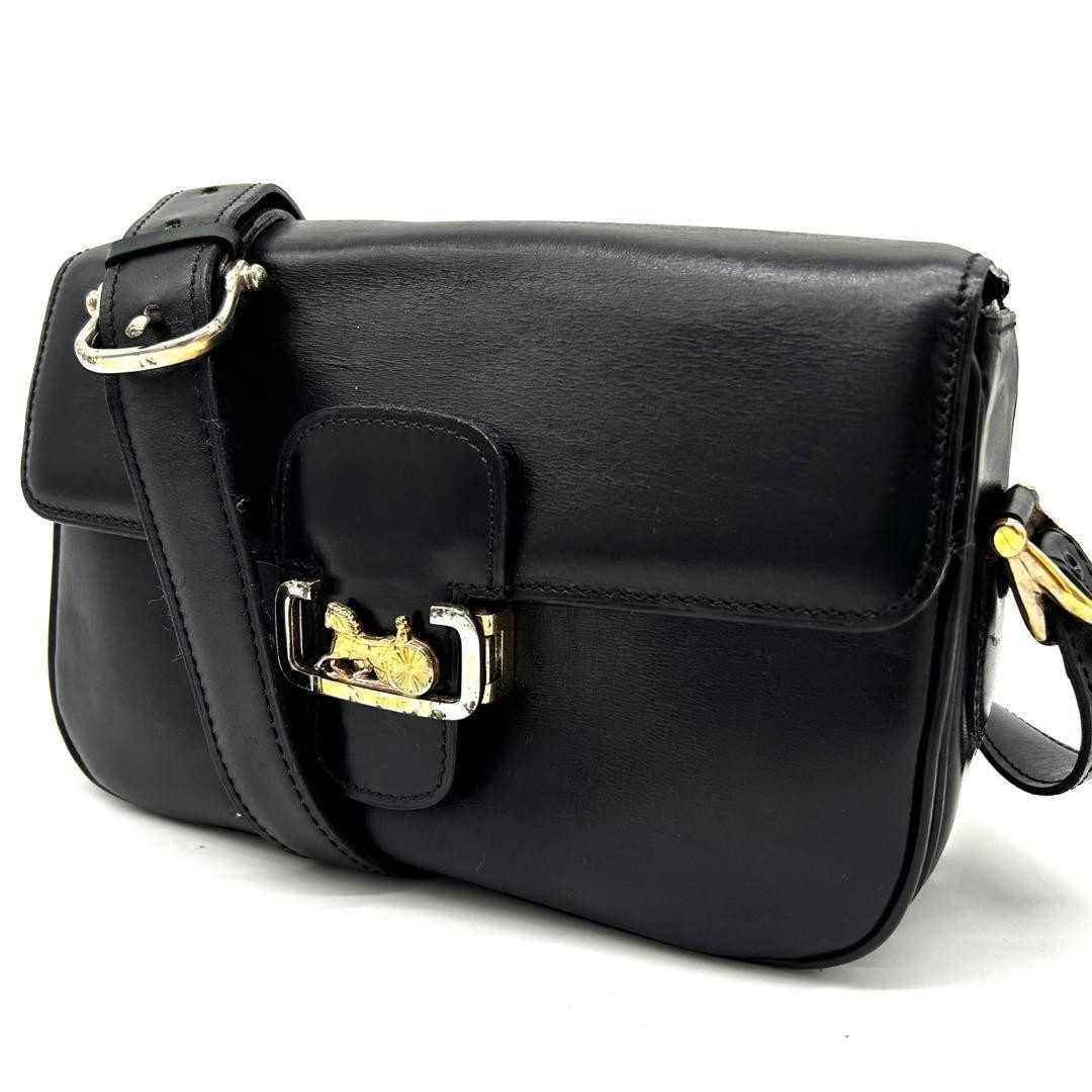 CELINE Vintage Box Calf Leather Shoulder Bag Black Unisex Crossbody Rare Authen