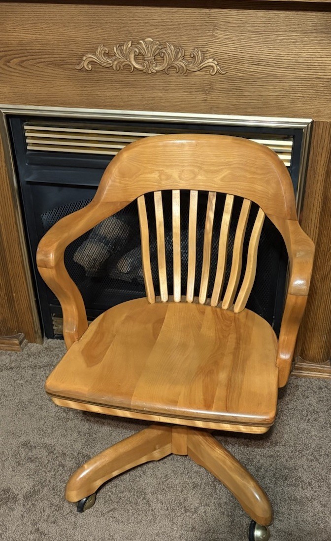 Antique Solid Oak Wood Bankers Swivel Desk Chair