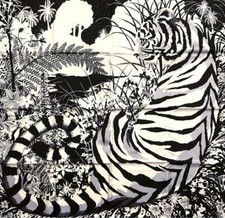 Hermes Carre 90 Silk Scarf TYGER TYGER Black White Used Rare Vintage w/ Case