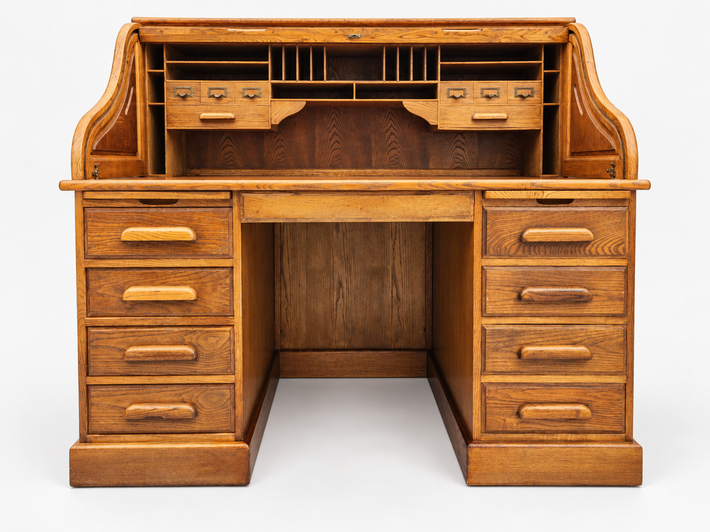 Vintage Oak Roll Top Desk Executive Secretary Writing Office Golden Brown