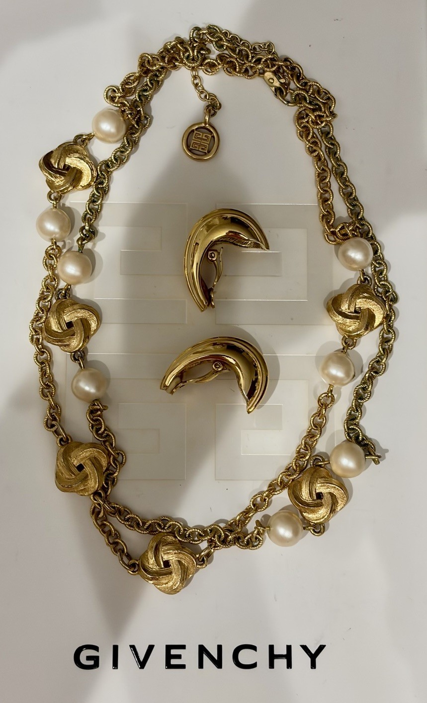 Vintage GIVENCHY Jewelry Set Gold Plated Pearls Never Worn