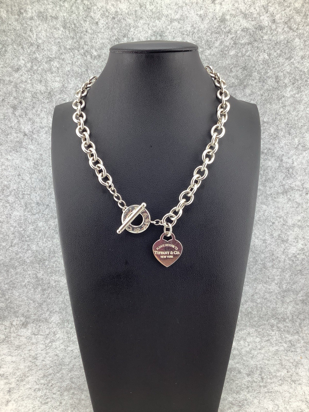 💎 Vtg Tiffany & Co. 925 Sterling Silver 16" Heart Tag Toggle Necklace 73g