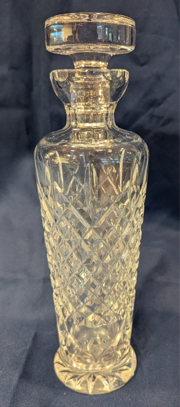 Vtg Cut Crystal Decanter w/ Stopper Diamond Crosshatch Starburst Liquor Barware