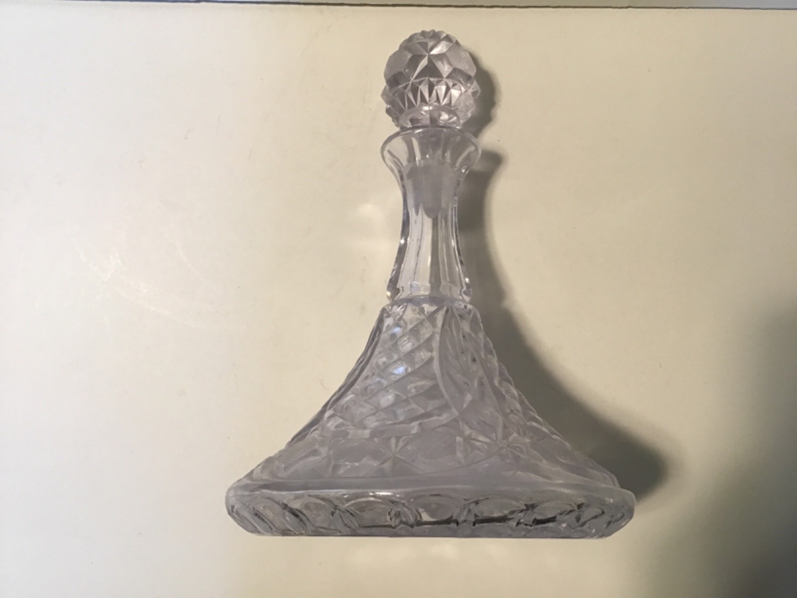 Vtg Whiskey Bourbon Decanter pressed with some cut glass 11 1/2 with stopper
