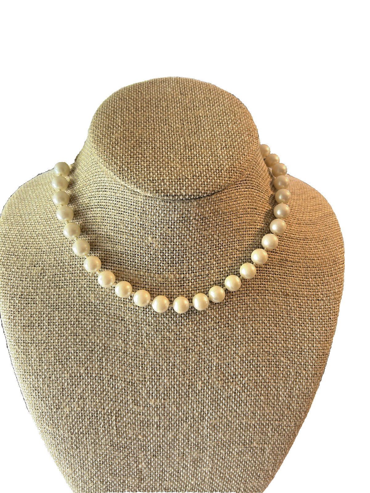Vintage 14” Cultured Pearl Necklace Knotted Cream Ivory Pearls Choker Wedding
