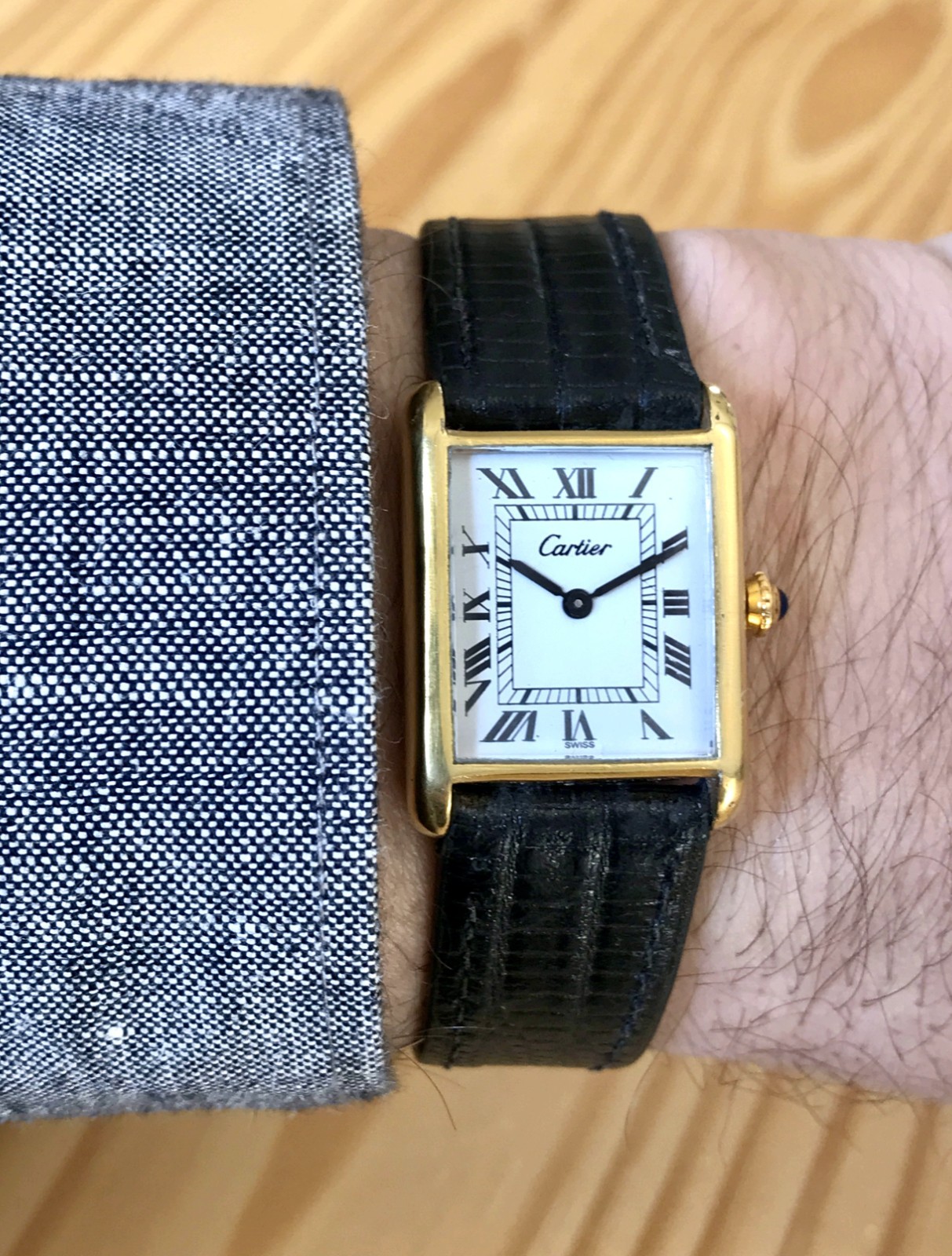 VINTAGE 1975 CARTIER TANK PRE-MUST 23MM GENTS 18K GOLD PLATED HAND-WIND!