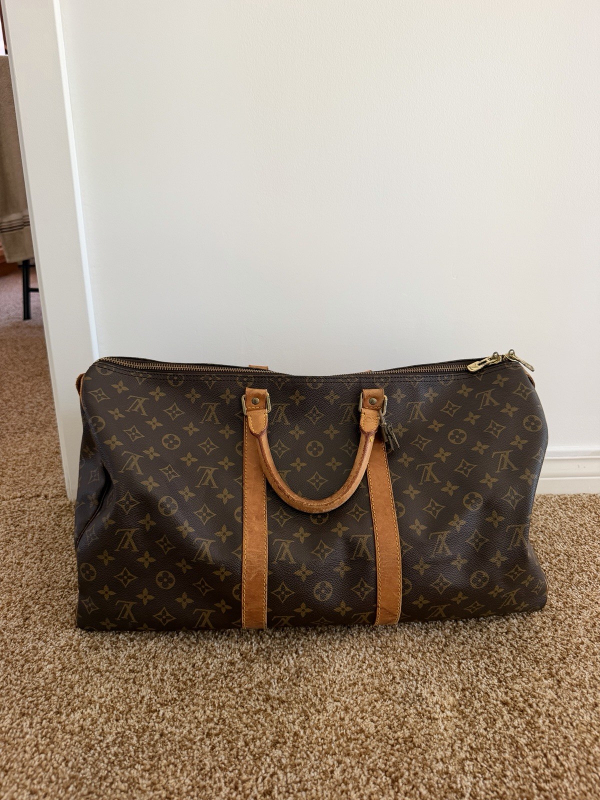 LOUIS VUITTON Keepall 50 Monogram Canvas Brown Vintage Travel Duffle Bag