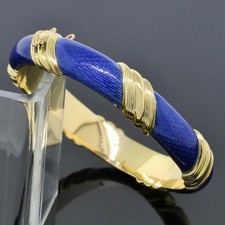 Cartier Vintage Jewelry 18K Yellow Gold Blue Enamel Bangle Bracelet