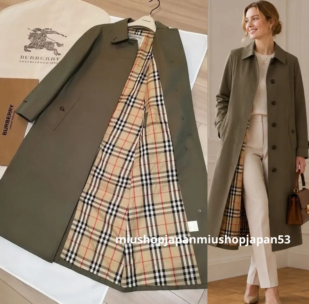 BURBERRY Trench Coat Authentic Vintage Balmacaan Long Glossy Khaki S/UK6/US4