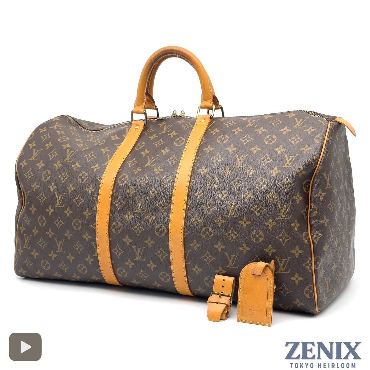 Louis Vuitton Keepall 55 Monogram Canvas Leather Duffle Bag France Vintage Auth