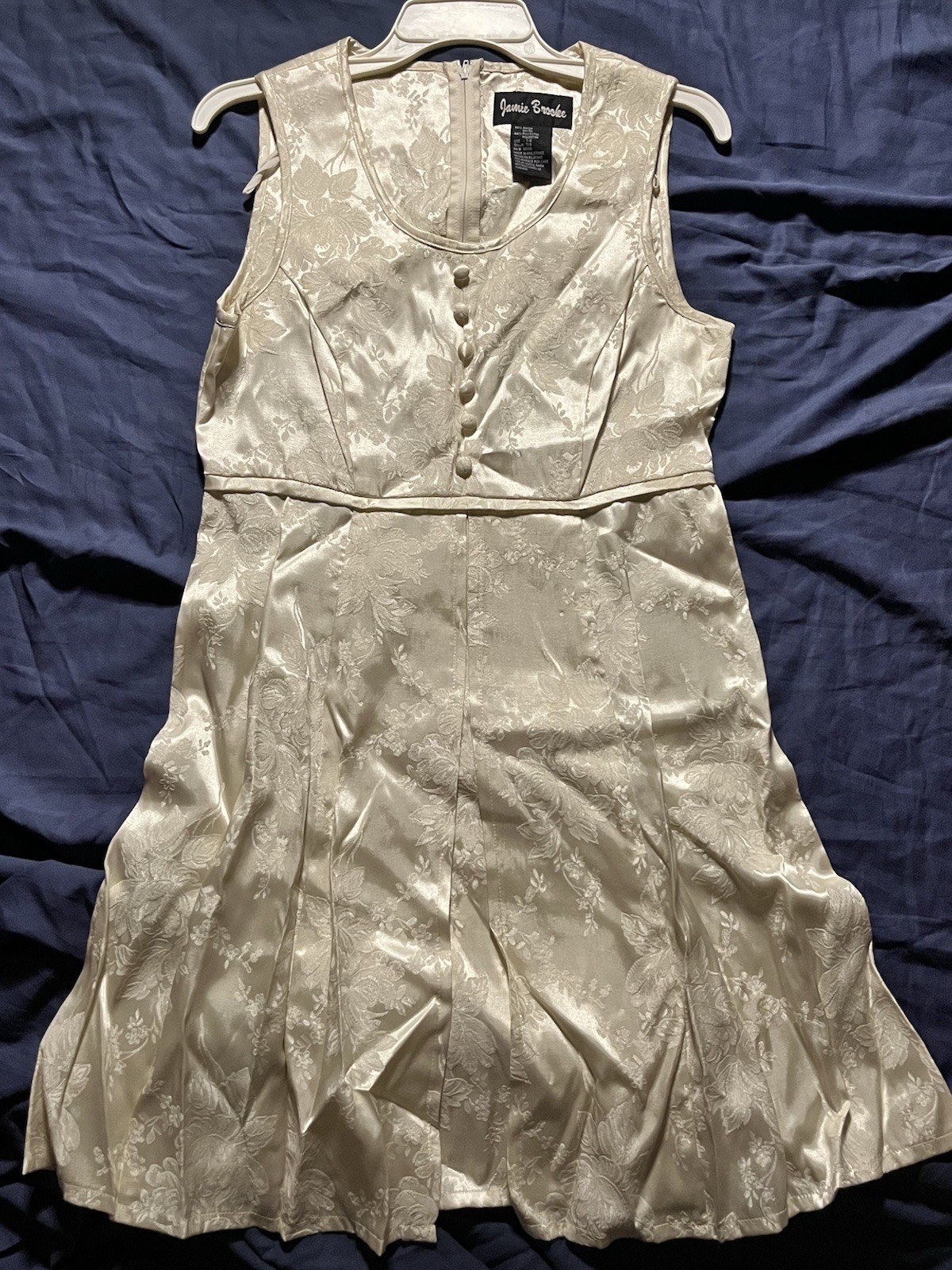 Vintage 90s Jamie Brooke Ivory Floral Jacquard Satin Dress 7/8 Formal Cocktail