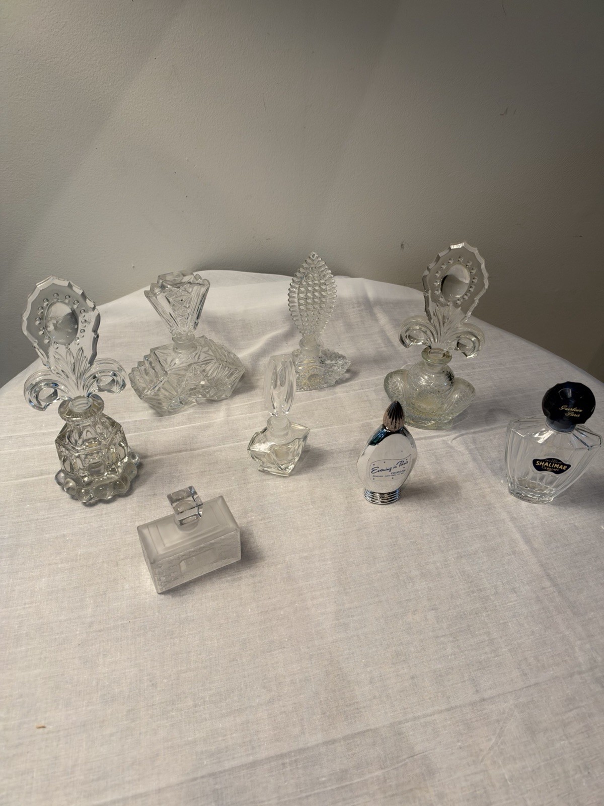 Vintage Perfume Bottle Lot of 8 Guerlain Shalimar Evening in Paris Glass