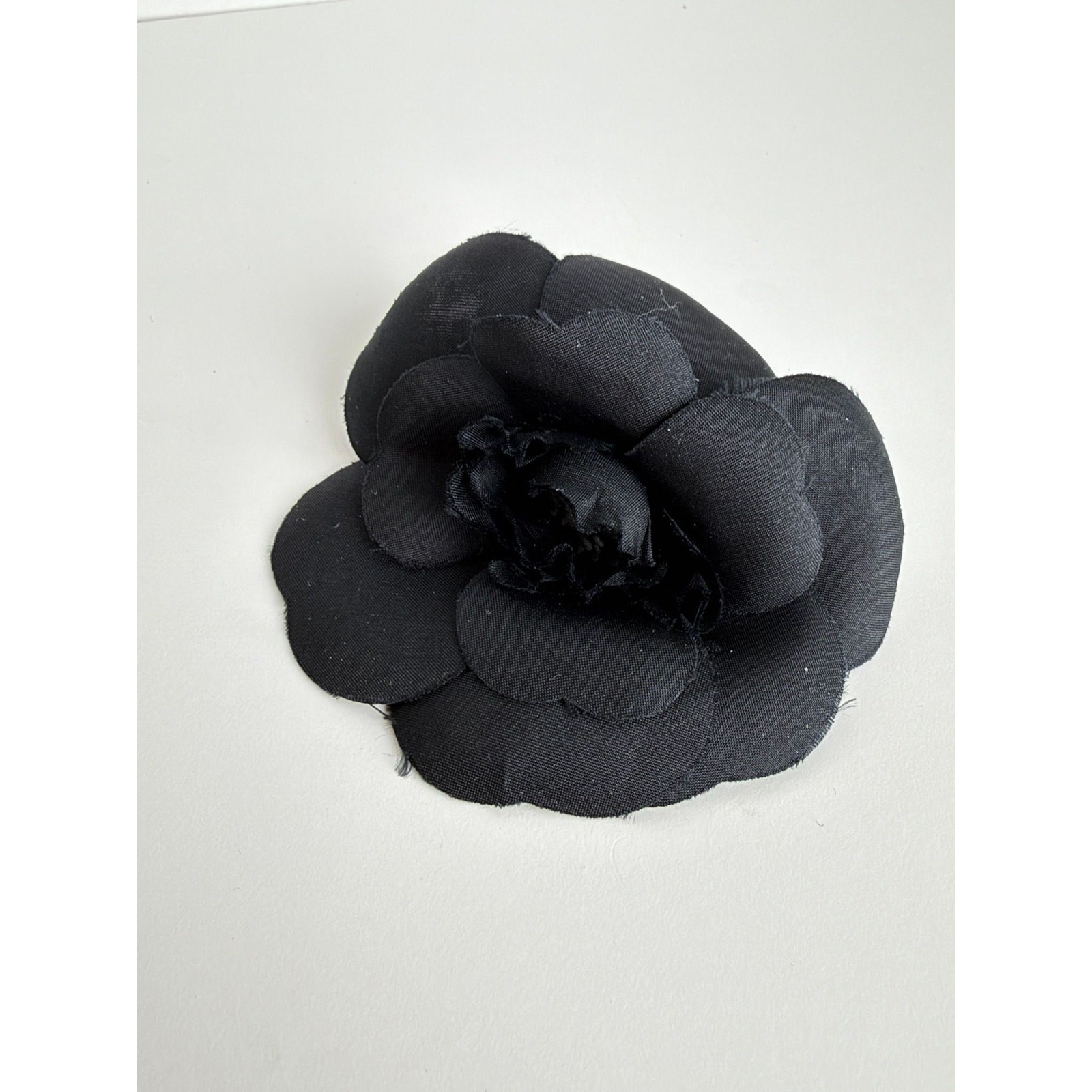 Chanel Black Silk Vintage Camellia Flower Brooch #110006