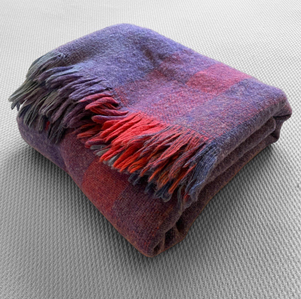Vintage Avoca Handweavers Ireland Purple Pink Stripe Wool Throw Blanket 51x72”