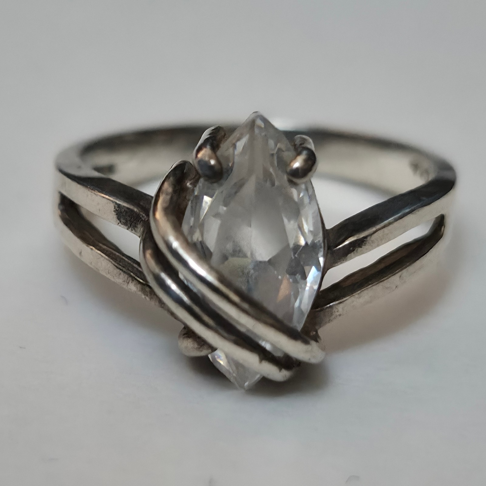 Vintage 925 Sterling Silver Marquise CZ Bypass Wrap Split Shank Ring Size 7