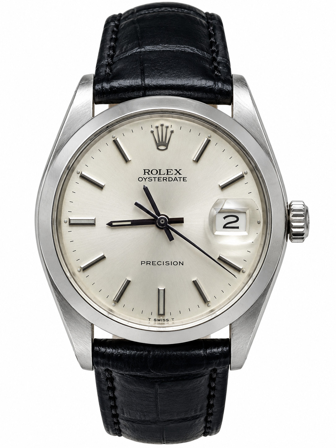 Rolex 6694 Oyster Date 34 mm Precision Men's Stainless Steel Silver Black Strap