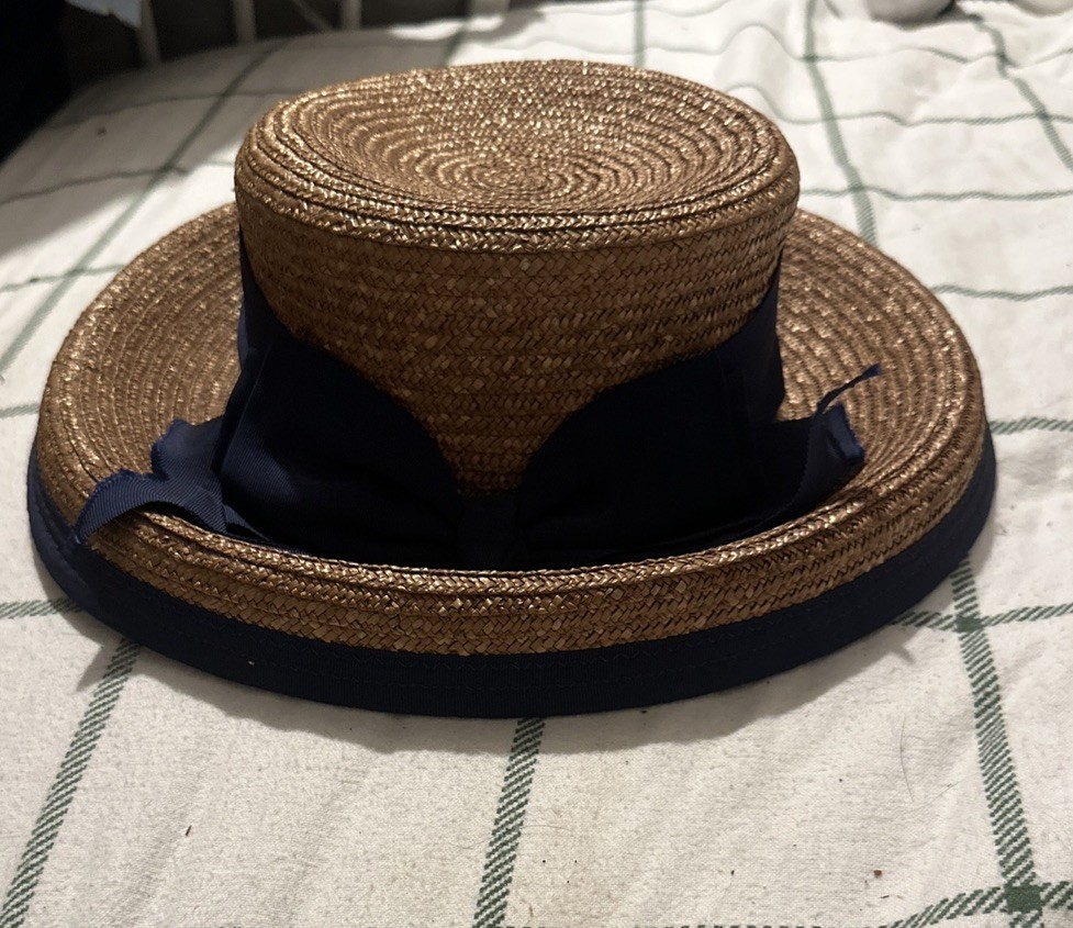 VINTAGE BROWN and BLUE FORMAL LACE BRIM HAT BY KOKIN MILLENARY NEW YORK