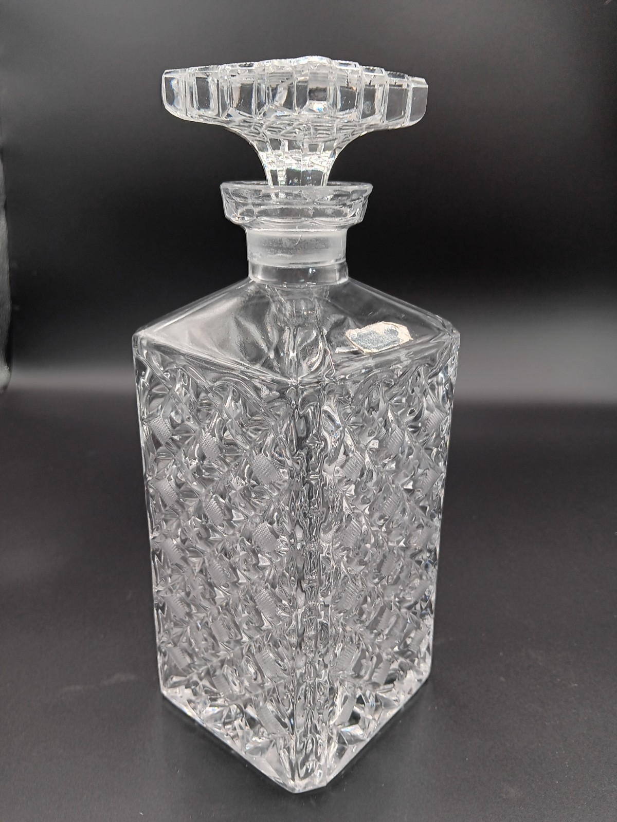Vintage 1960s–70s Lead Crystal Whiskey Decanter, Hand-Cut 24% PbO Glass, Bohemia