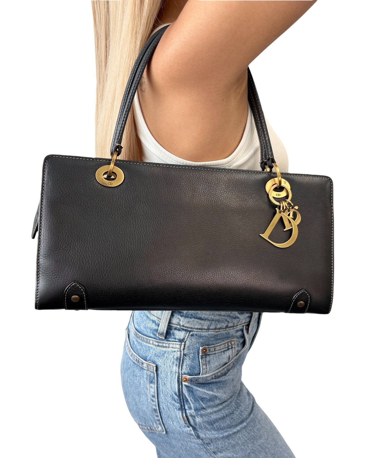 Christian Dior Vintage 2002 East West Lady Dior Shoulder Bag Black 902076