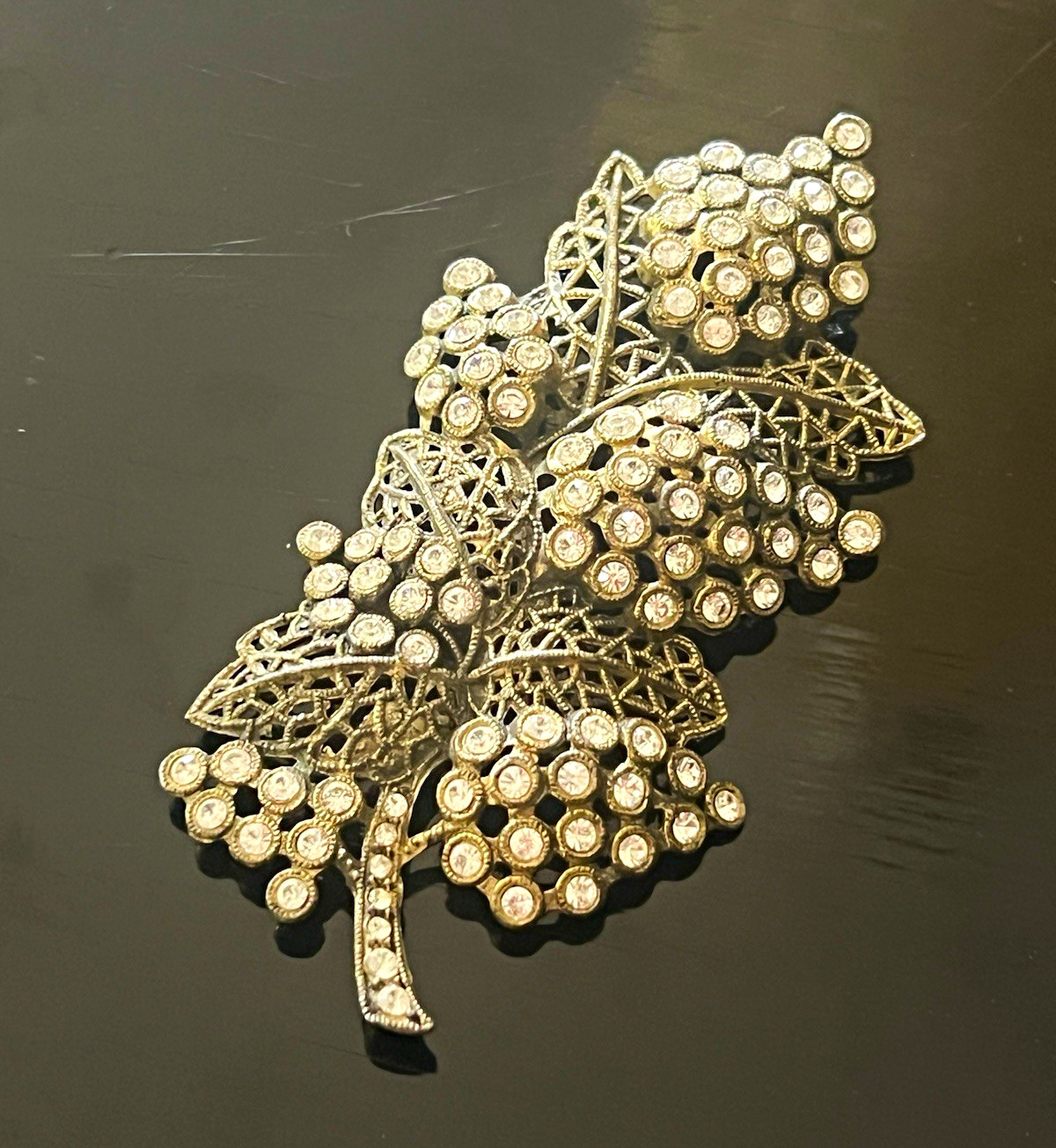 Vintage Rhinestone Grape Cluster Brooch Pin