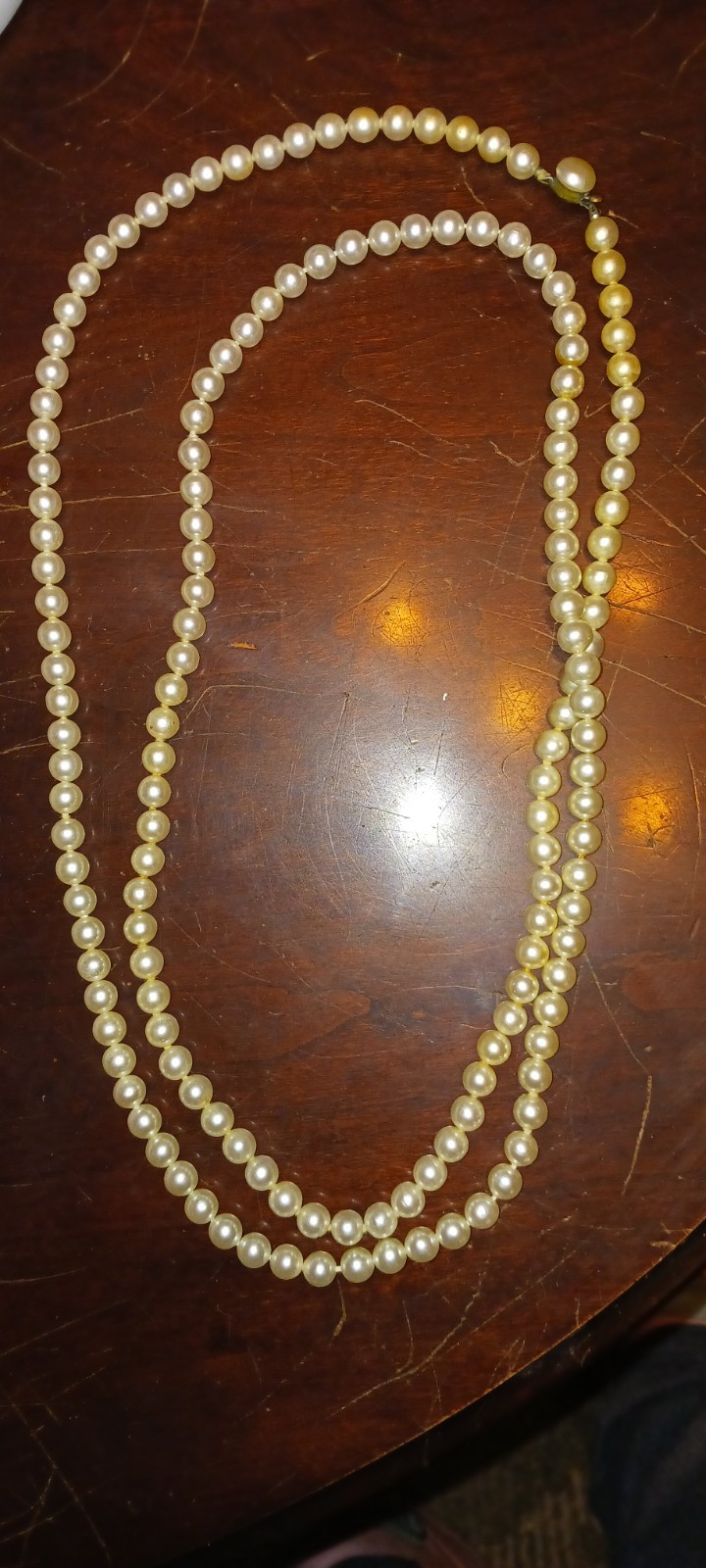 Vintage 50" Cultured Freshwater Pearl Rope Necklace Hand Knotted Japan Clasp