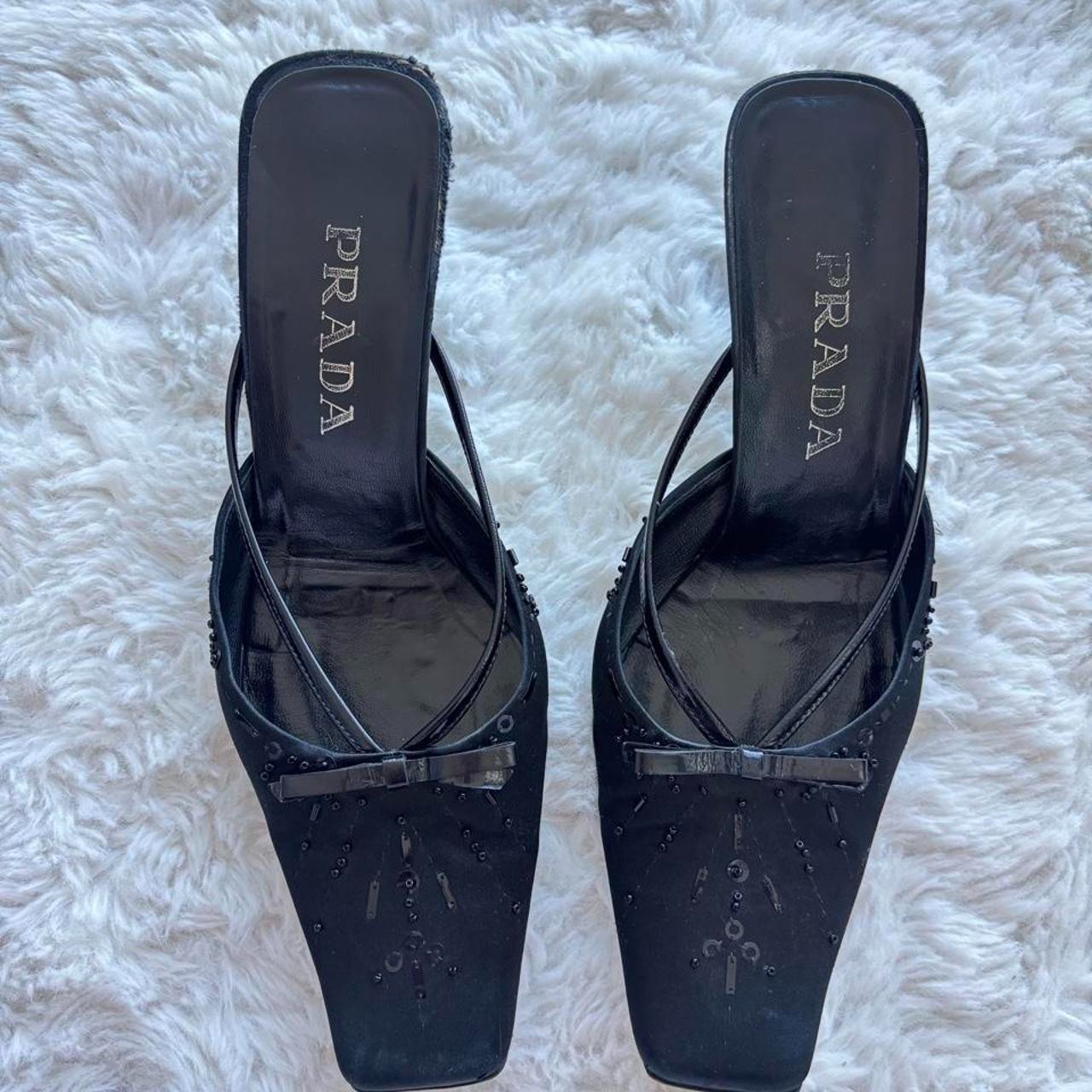 Rare Vintage Prada 1999 F/W Satin Beaded Mules with Bow details Size 39.5/40