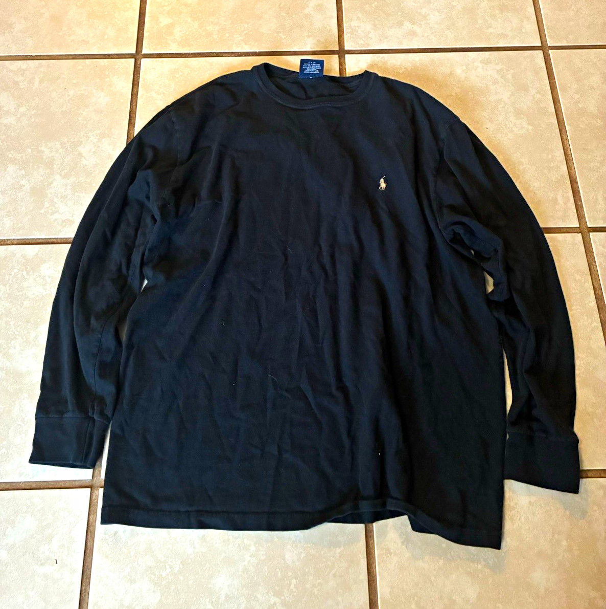 Vintage 90s Black Polo Ralph Lauren Long Sleeve, blue tag, amazing condition,