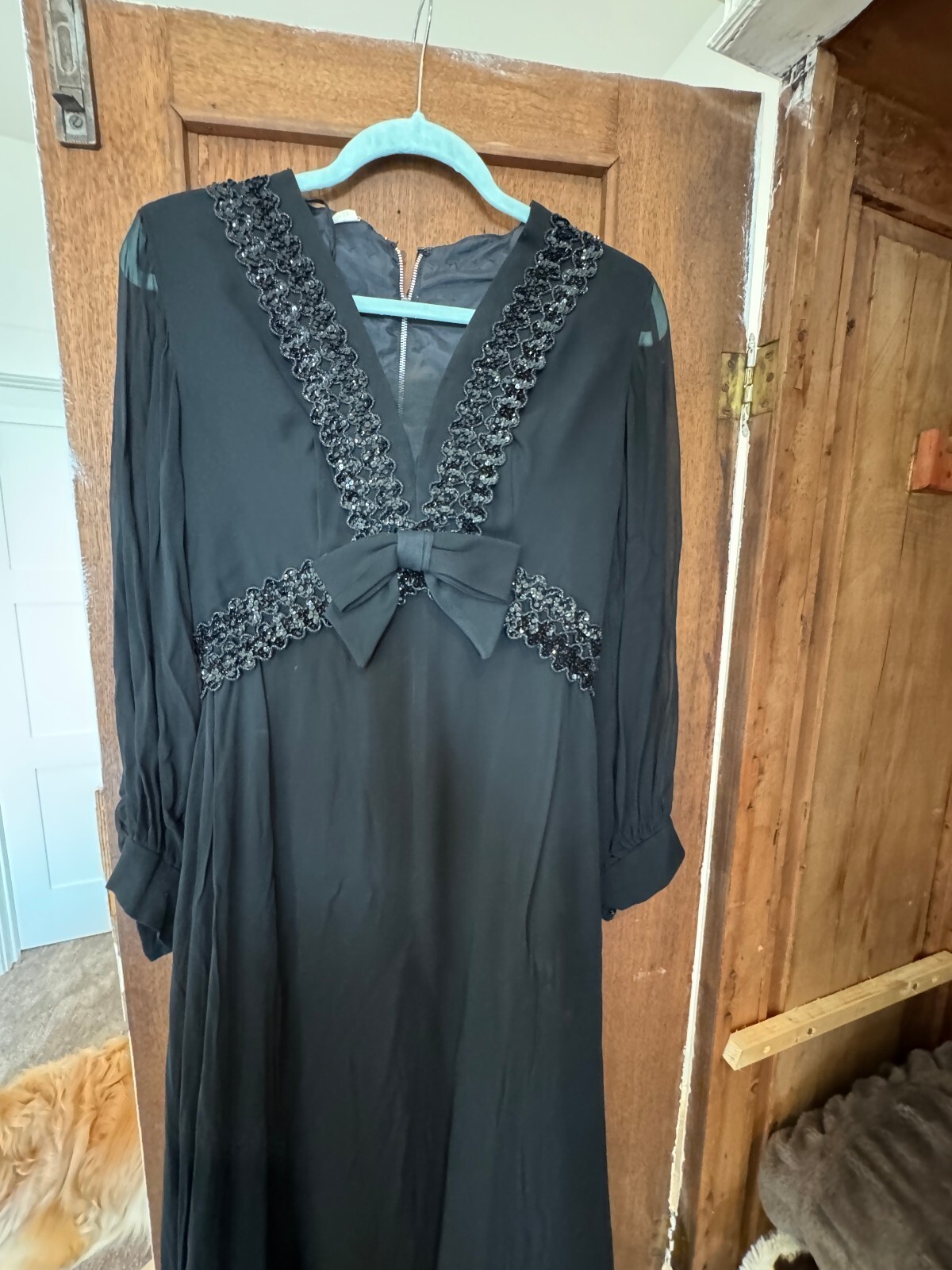 Vintage 60's Black Sequin Evening Gown size Small