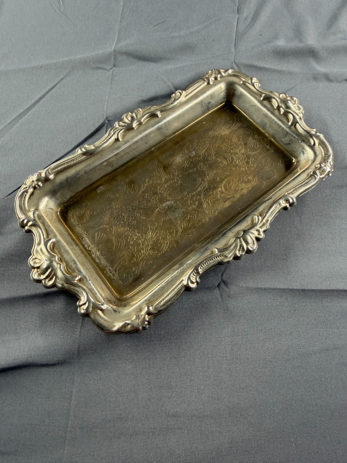 Vintage Silver Plated EP On Steel Ornate Rectangular Serving Vanity Tray China