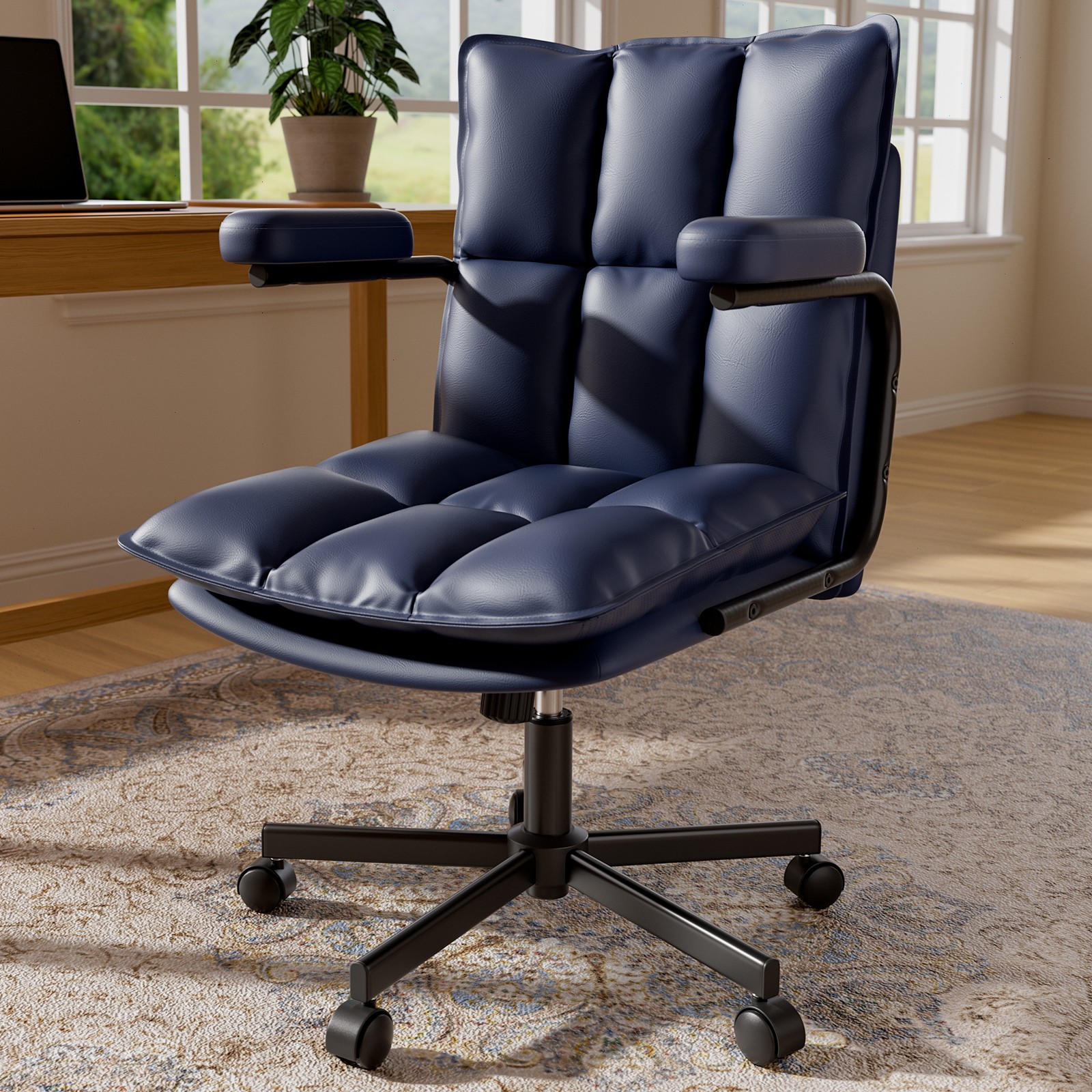 Small Office Chair Mid Century Modern Desk Chair Vintage Leather  Computer Chair