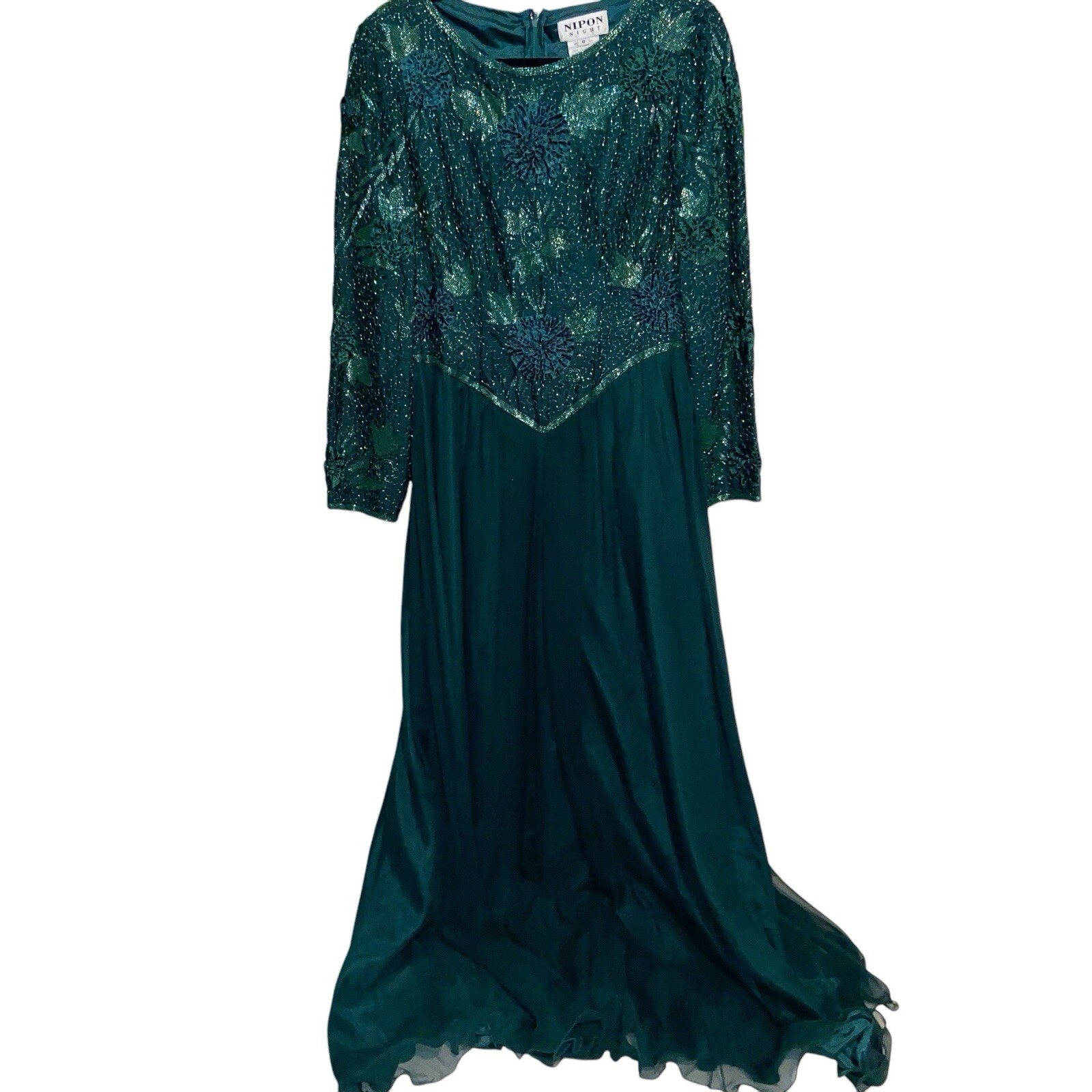 Vintage Nipon Dress Womens Size 8 Silk Beaded Formal Gown Evening Cocktail Party