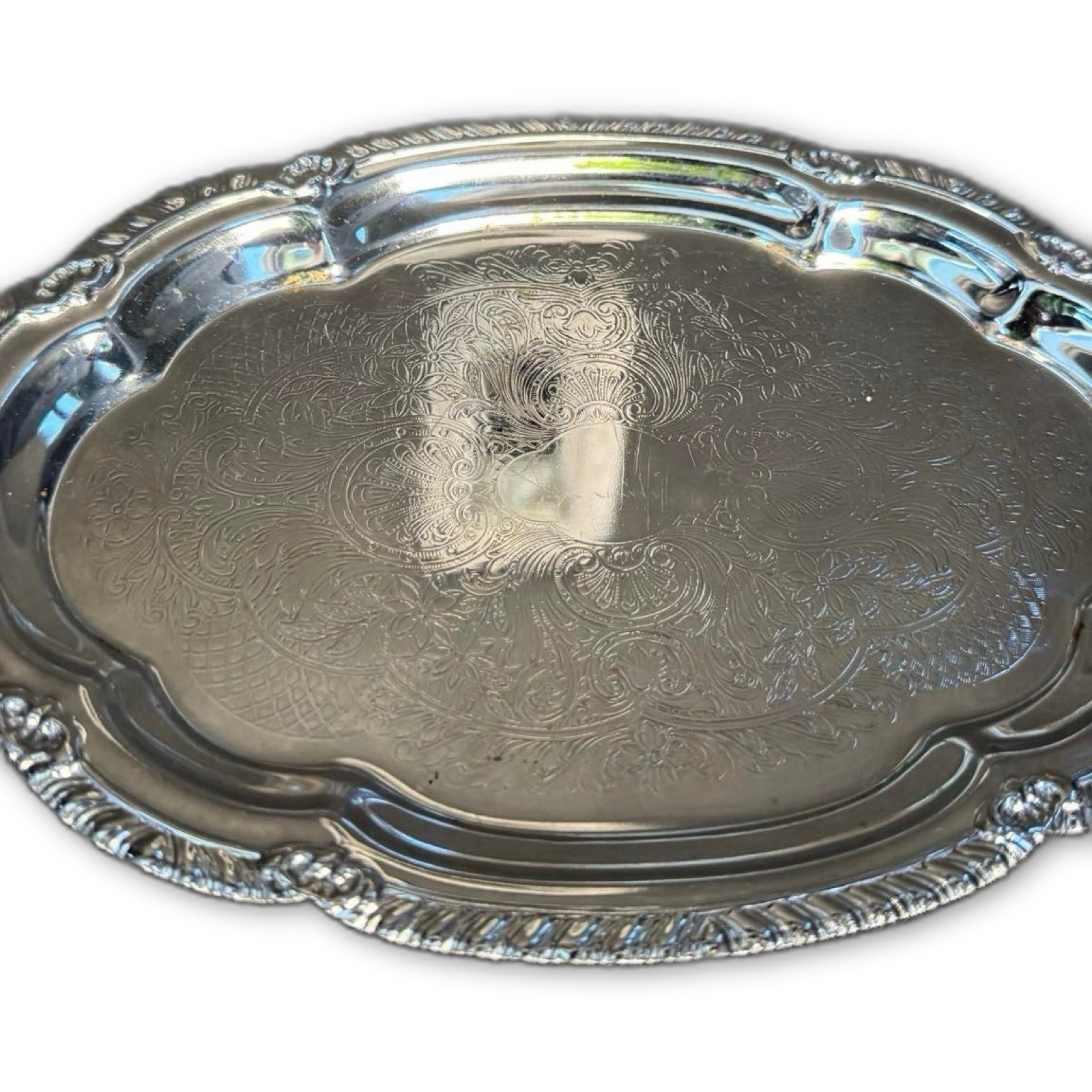 Vintage Silver Plated Gallery Serving Tray Set Footed Scalloped Wavy Fancy