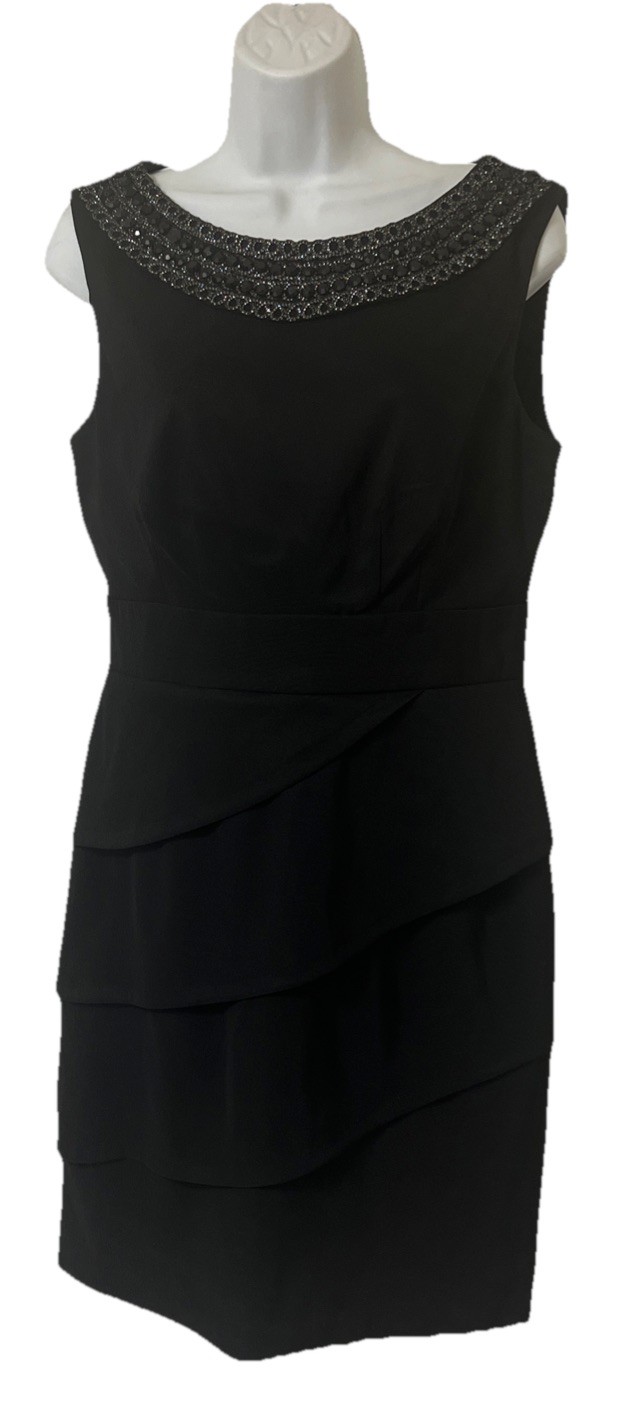 Vintage Black Cocktail Dress Womens SZ 8 Embellished Sleeveless Glam Witchy