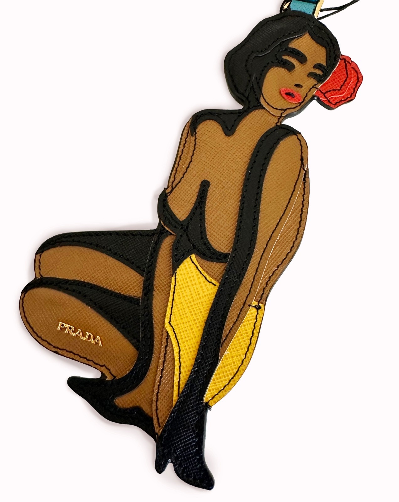 RARE PRADA Vintage Saffiano Bathing Beauty Luggage Tag Bag Charm Authenticated