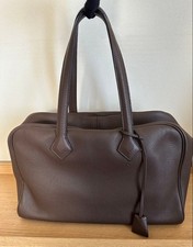 HERMES Victoria 35 CAFE Taurillon Clemence Boston Bag □K stamp used
