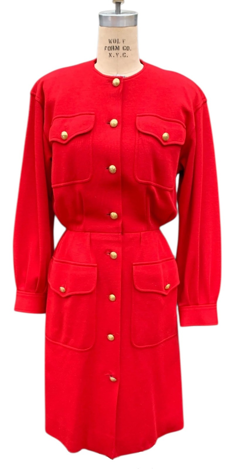 YVES SAINT LAURENT RIVE GAUCHE Vintage 80s Women's Red Coat Dress Sz FR 40 YSL