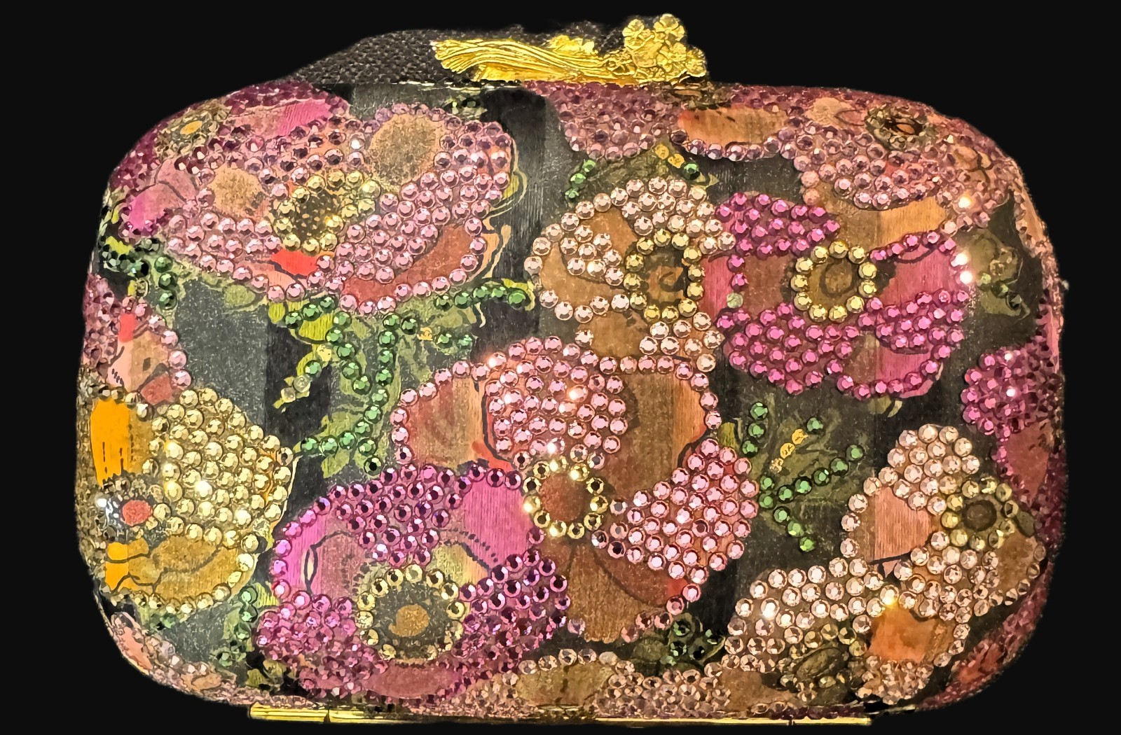 Authentic Vintage Judith Leiber Floral Crystal Minaudiere Evening Clutch Purse