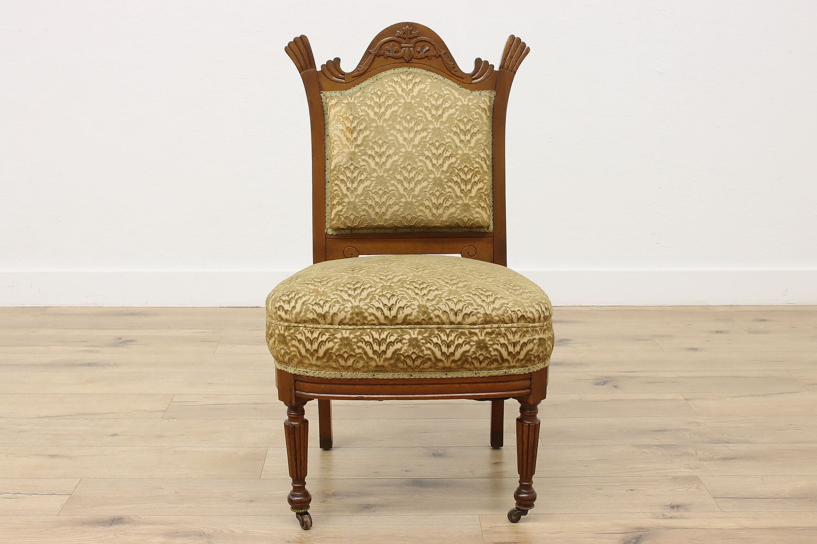 Victorian Antique Carved Oak Library Office Desk Side Chair #58007