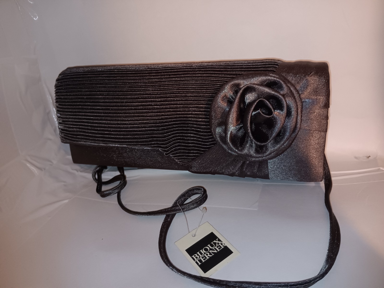 Vintage Bijoux Terner Satin Hematite Evening Clutch Bag - New with Tag