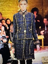 CHANEL 11A PARIS-BYZANCE TAGS TWEED BLUE MULTICOLOR GOLD JACKET GRIPOIX FR38