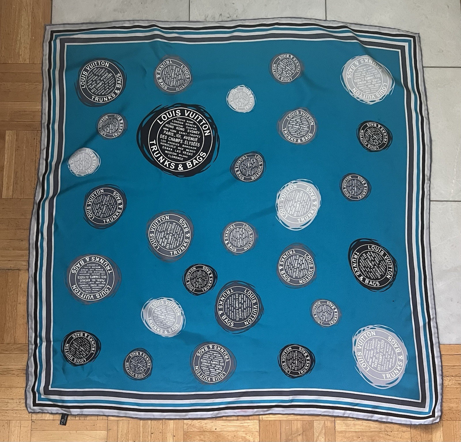Vintage Louis Vuitton "Trunks & Bags"  100% Silk Scarf 34”  x 34”