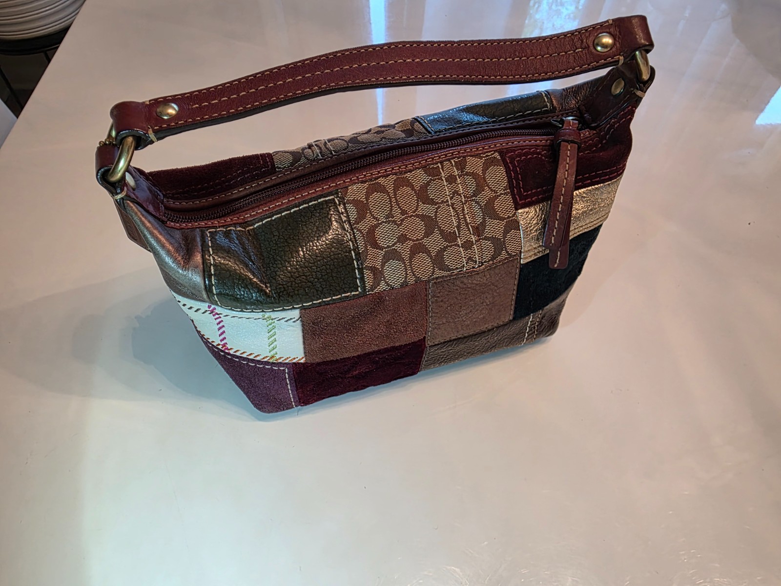 Vintage Y2K 2007 Coach Mini Holiday Patchwork Demi Hobo Handbag - G0773-40928