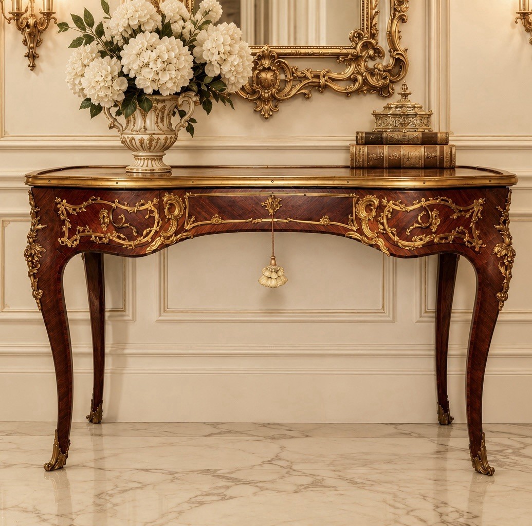 Antique 19th C French Louis XV Style Kingwood Bureau Plat Ormolu Writing Desk