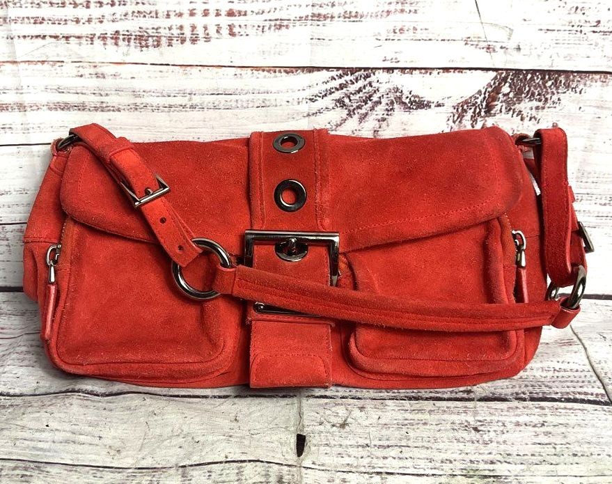Prada Vintage Suede Shoulder Bag Deep Orange
