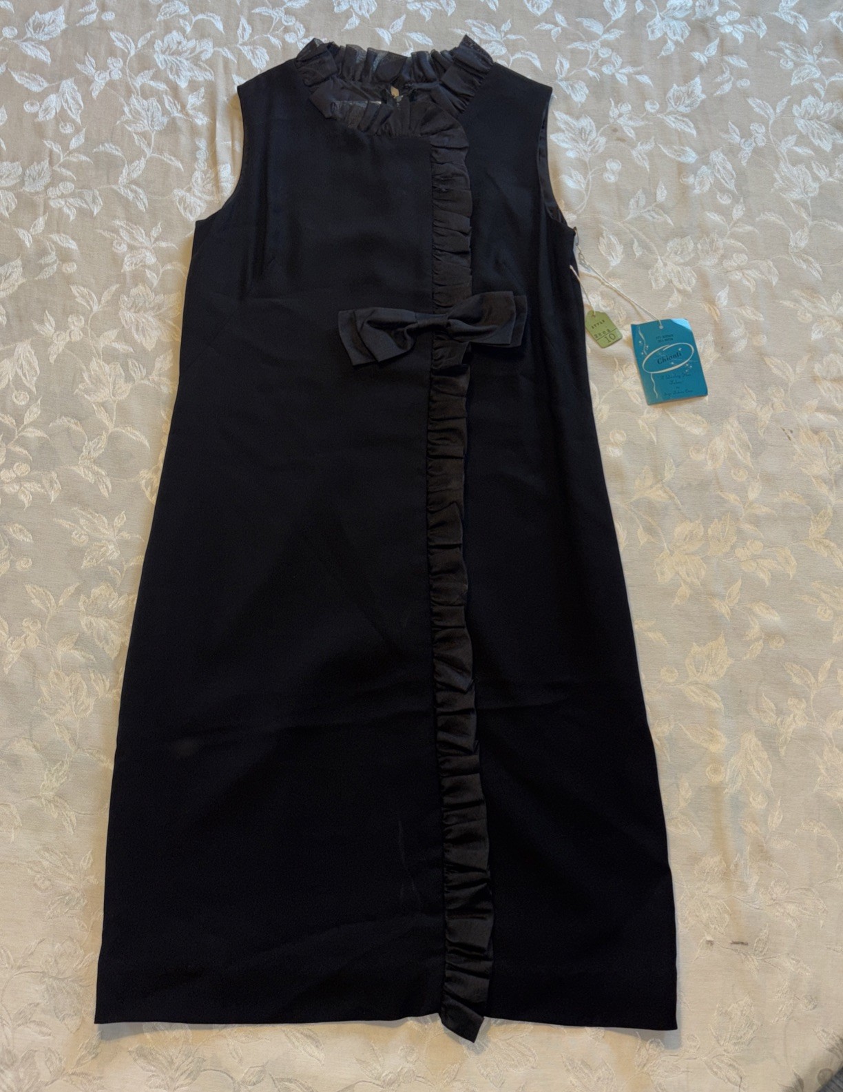 Little Black Dress Vintage 1960's NEW w/ TAGS VERY RARE. SIZE 10 Black Bow-Ruffl