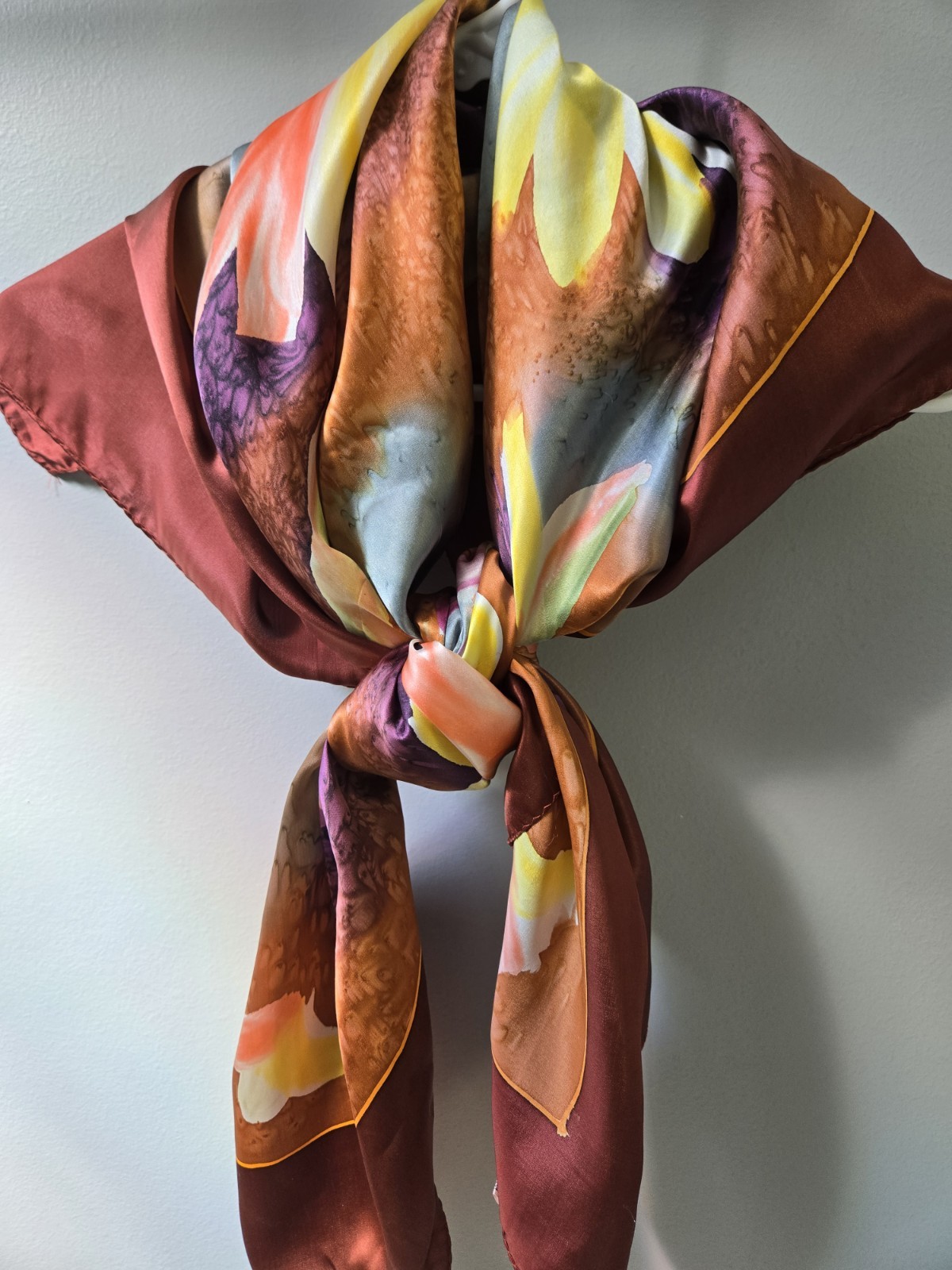 Extra Large Vintage Floral 100% Silk Scarf 44" Square