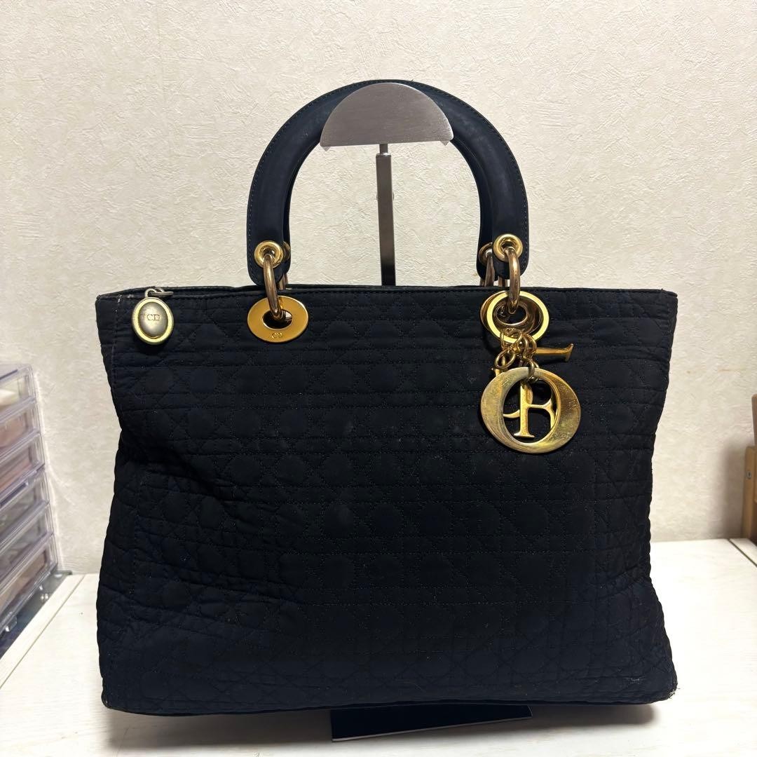 Christian Dior Lady Dior Black Quilted Cannage Handbag Tote Bag Vintage