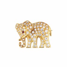Cartier Diamond Elephant Brooch Pin Vintage 18k Yellow Gold Signed Jewelry