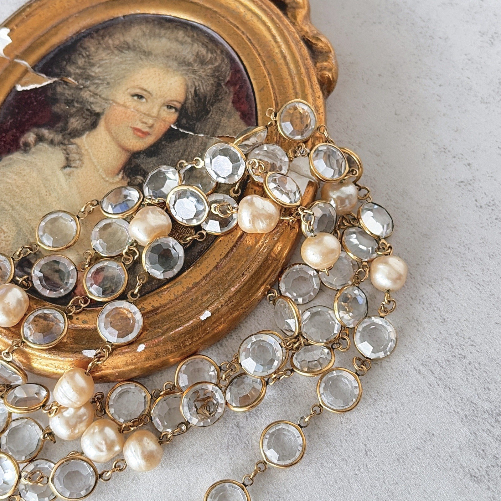 Vintage Chanel 1981 Sautoir Necklace Crystal Gripoix 24k GP Faux Pearl 54"